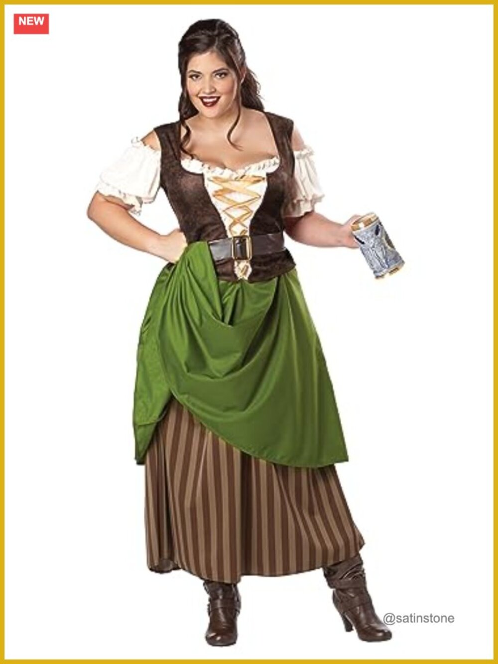 Plus Size Tavern Maiden Costume Dress With Belt Adult Halloween